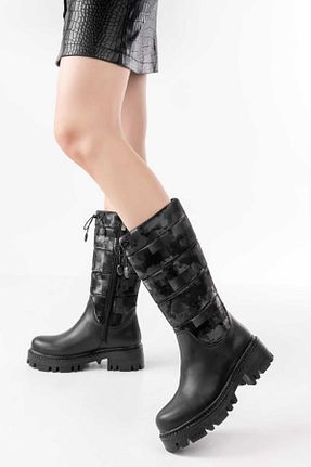 چکمه مشکی زنانه چرم مصنوعی CİMİLİ SHOES - کد 776203886