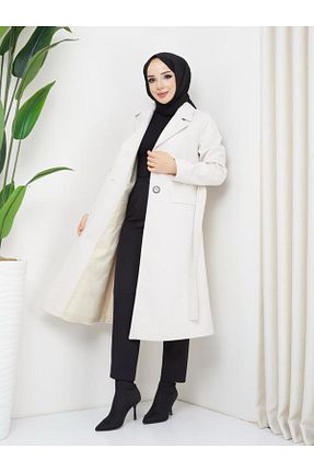 پالتو پشمی حجاب سفید زنانه گشاد KMKkombin - کد 776210148