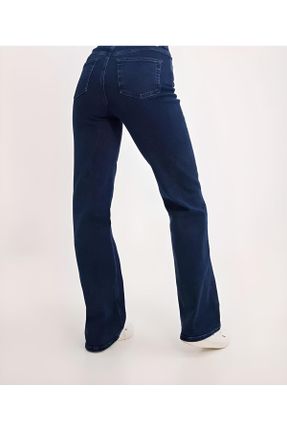 شلوار جین سرمه ای زنانه پاچه لوله ای سوپر فاق بلند پارچه ای ساده کد 776678632