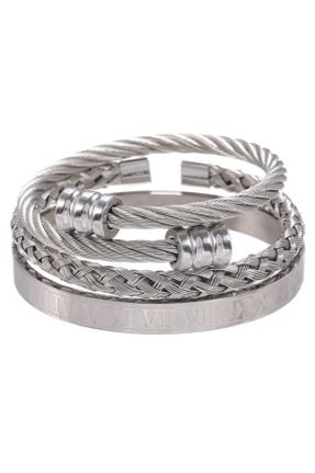 دستبند استیل طوسی مردانه فولاد ( استیل ) کد 776435556
