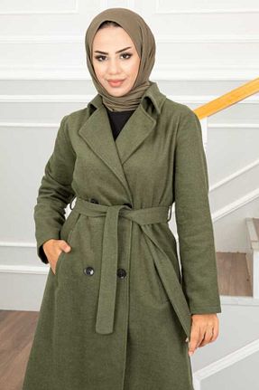 پالتو پشمی حجاب خاکی زنانه رگولار Esre Store - کد 776493558