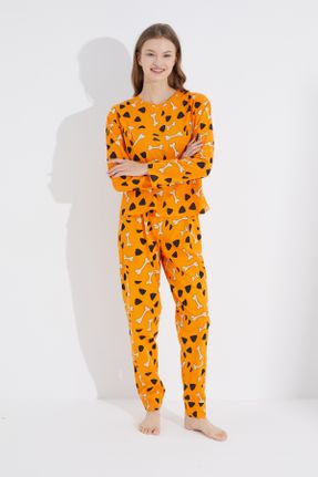 ست لباس راحتی نارنجی زنانه طرح دار پلی استر کد 777094910