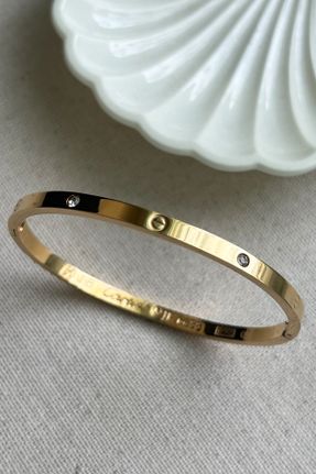 دستبند استیل طلائی زنانه فولاد ( استیل ) کد 777126771