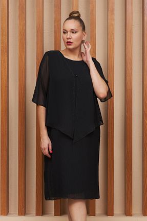 لباس مجلسی سایز بزرگ مشکی زنانه یقه دوچرخه Rmg - کد 778296597