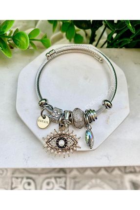 دستبند استیل (فولاد) طوسی زنانه استیل (فولاد) Lilyum Aksesuar - کد 777849202
