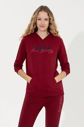 سوئیشرت زرشکی زنانه چاپی U.S. Polo Assn. - کد 778086557