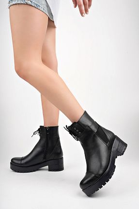 بوت / نیم بوت مشکی زنانه چرم خالص Deripabuc - کد 458041