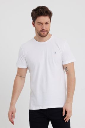 تی شرت سفید مردانه یقه گرد رگولار پنبه (نخی) 5