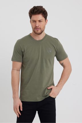 تی شرت خاکی مردانه رگولار یقه گرد 3