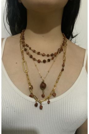 گردنبند جواهر قهوه ای زنانه پوشش لاکی کد 778226493