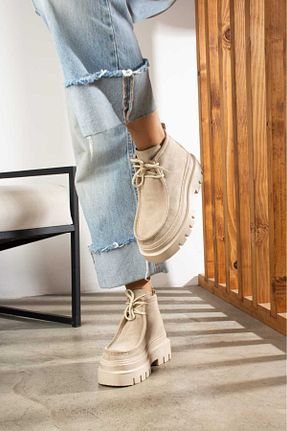 بوت / نیم بوت بژ زنانه چرم مصنوعی Kadınsı Shoes - کد 778657239