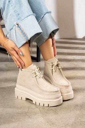 بوت / نیم بوت بژ زنانه چرم مصنوعی Kadınsı Shoes - کد 778657239