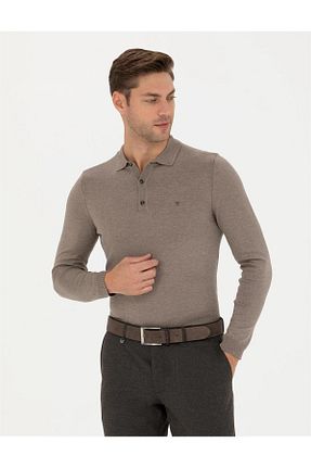 پلیور قهوه ای مردانه ساده Pierre Cardin - کد 778715873