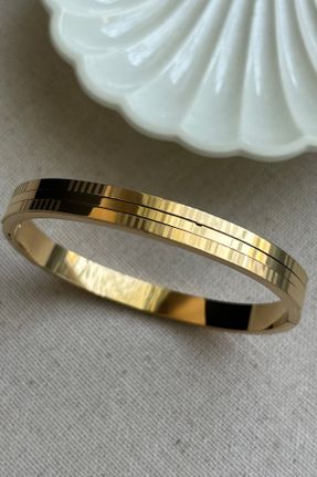 دستبند استیل طلائی زنانه فولاد ( استیل ) کد 683433906