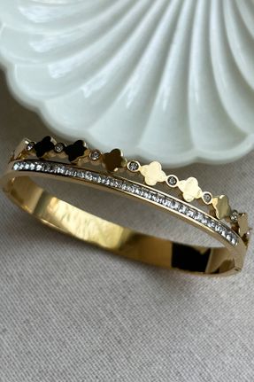 دستبند استیل طلائی زنانه فولاد ( استیل ) کد 699249450