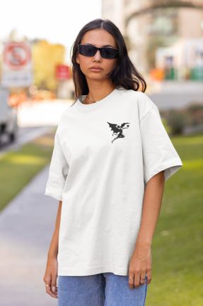 تی شرت سفید زنانه اورسایز یقه گرد تکی طراحی کد 778920127