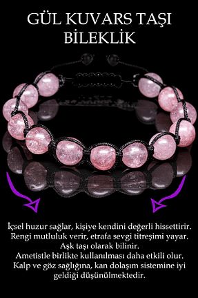 دستبند جواهر صورتی زنانه سنگ طبیعی Tesbih Atölyesi - کد 684248838