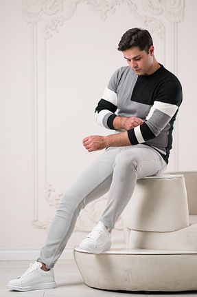 پلیور طوسی مردانه طرح دار Dorss - کد 778507499