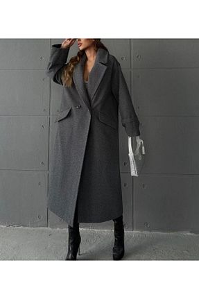 پالتو پشمی طوسی زنانه تنگ DELİ DOLU MODA - کد 774835035