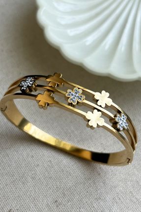 دستبند استیل طلائی زنانه فولاد ( استیل ) کد 726496381