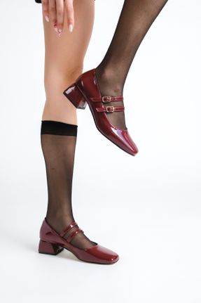 کفش پاشنه بلند کلاسیک زرشکی زنانه چرم لاکی پاشنه ضخیم پاشنه کوتاه ( 4 - 1 cm ) کد 778943720