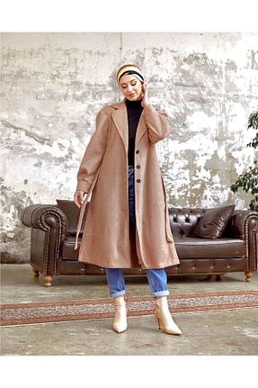 پالتو پشمی حجاب قهوه ای زنانه رگولار Esre Store - کد 779040769