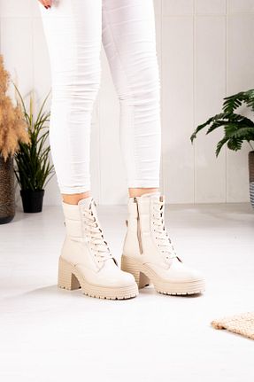 بوت / نیم بوت بژ زنانه چرم خالص Rugano - کد 779587856