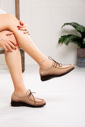 کفش کژوال بژ زنانه چرم خالص Mammamia - کد 779593178
