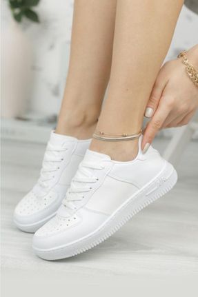 کفش اسنیکر سفید زنانه بند دار چرم مصنوعی کد 97804875