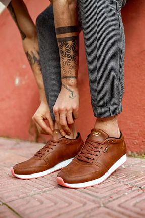 کفش اسنیکر قهوه ای مردانه بند دار Mida Shoes - کد 98784778