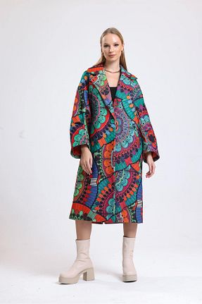 پالتو پشمی رنگی زنانه اورسایز GÜLSEN SARIÇAM - کد 779013733