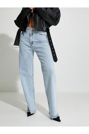 شلوار جین آبی زنانه پاچه گشاد جین ساده بلند کد 779062870