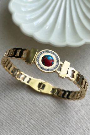دستبند استیل طلائی زنانه فولاد ( استیل ) کد 715323054