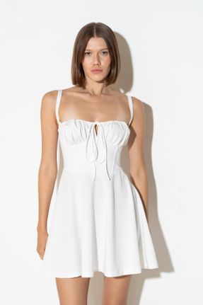 لباس سفید زنانه بافت پلی استر اسلیم فیت پارتی کد 779822567