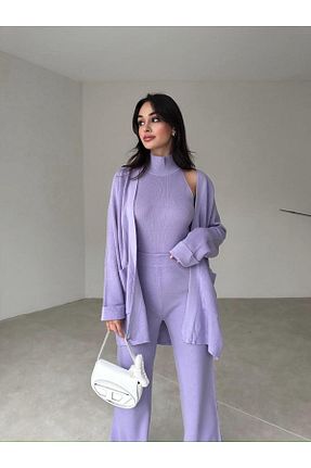 ست بالاتنه و پائین تنه بنفش زنانه تریکو Genel Markalar - کد 779786686