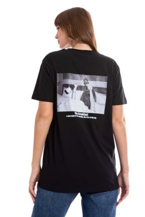 تی شرت مشکی زنانه ریلکس یقه گرد طراحی کد 780060801