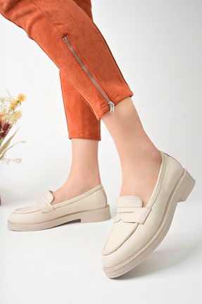 کفش لوفر بژ زنانه چرم خالص GNS Shoes - کد 779956282