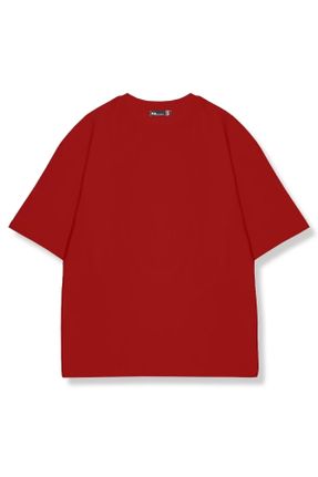 تی شرت قرمز زنانه اورسایز یقه گرد بیسیک کد 679883867