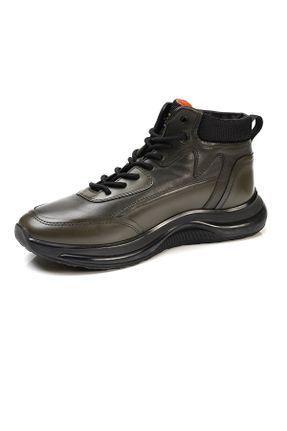 کفش اسنیکر خاکی مردانه چرم طبیعی بند دار کد 780111798