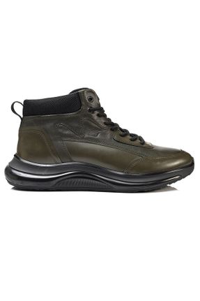 کفش اسنیکر خاکی مردانه چرم طبیعی بند دار کد 780111798