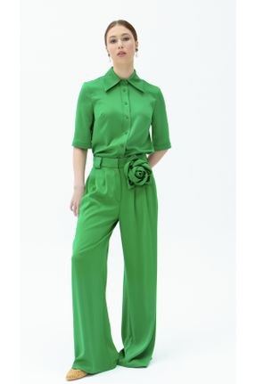 شلوار سبز زنانه پلی استر بافتنی پاچه گشاد ریلکس کد 780622769