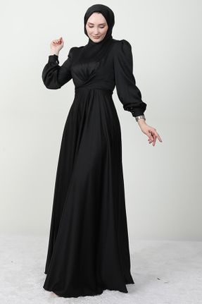 لباس مجلسی مشکی زنانه ساتن A-line کد 780396476