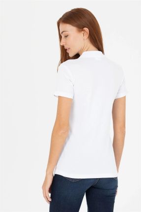 تی شرت سفید زنانه یقه پولو اسلیم فیت پنبه - پلی استر کد 780549085