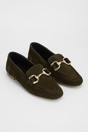 کفش لوفر خاکی زنانه چرم خالص Valmenti - کد 780561652