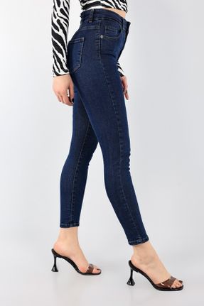 شلوار جین سرمه ای زنانه پاچه تنگ فاق بلند جین ساده کد 780575174