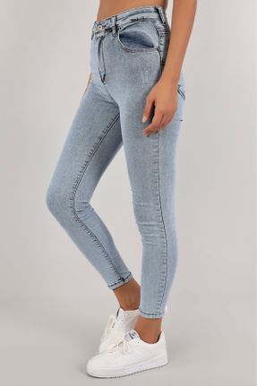شلوار جین آبی زنانه پاچه تنگ فاق بلند جین ساده کد 780575221