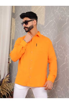 پیراهن نارنجی مردانه رگولار یقه پیراهنی کد 780701412