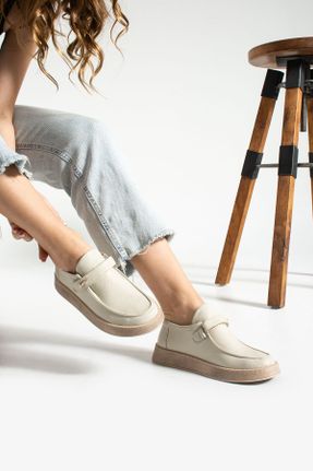 کفش لوفر بژ زنانه چرم طبیعی پاشنه کوتاه ( 4 - 1 cm ) کد 780238253