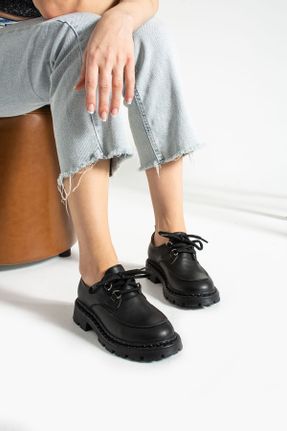 کفش لوفر مشکی زنانه چرم طبیعی پاشنه کوتاه ( 4 - 1 cm ) کد 780247920
