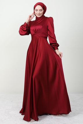 لباس مجلسی زرشکی زنانه ساتن A-line کد 780395339